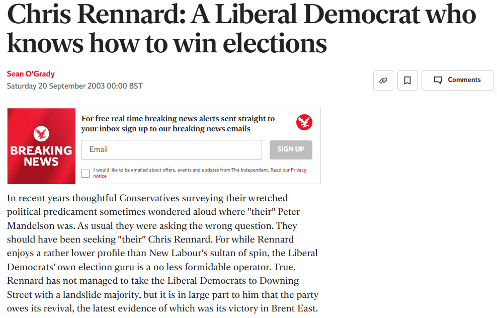 Article link to Independent about Chris Rennard